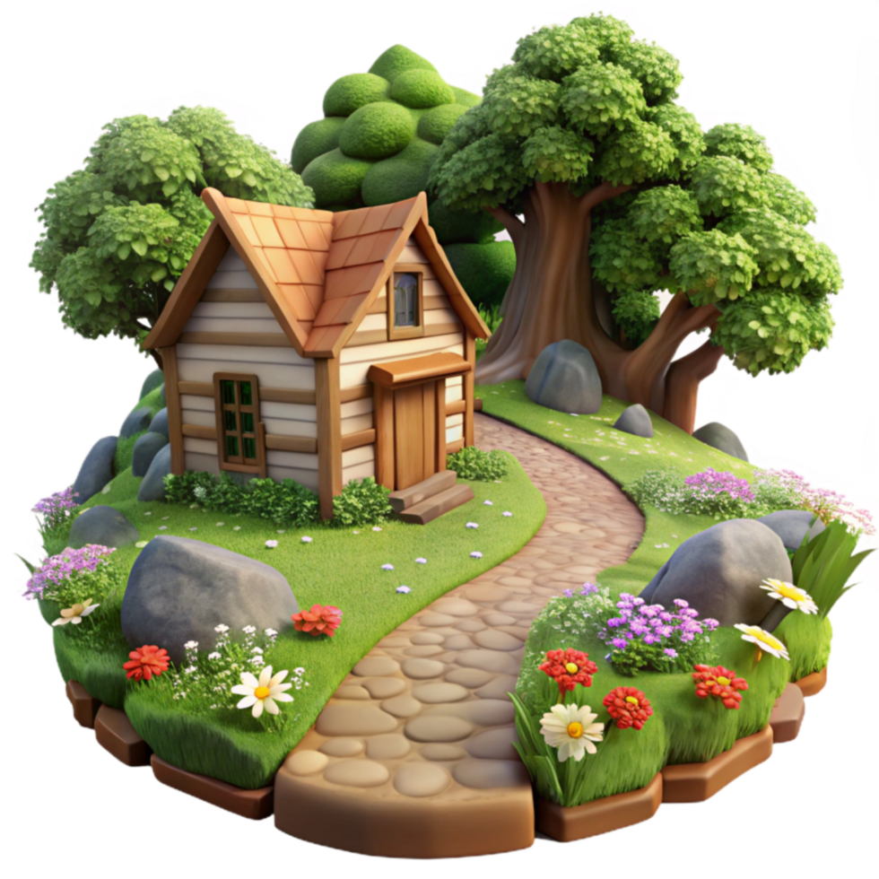 Charming Cottage, Stone Path, Lush Garden png