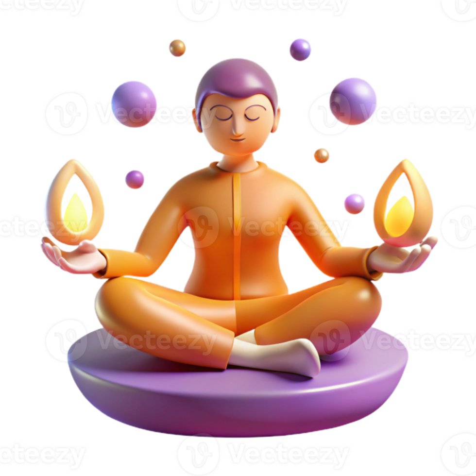 dramatic modern 3D Render of Person Meditating with Flames 4K png