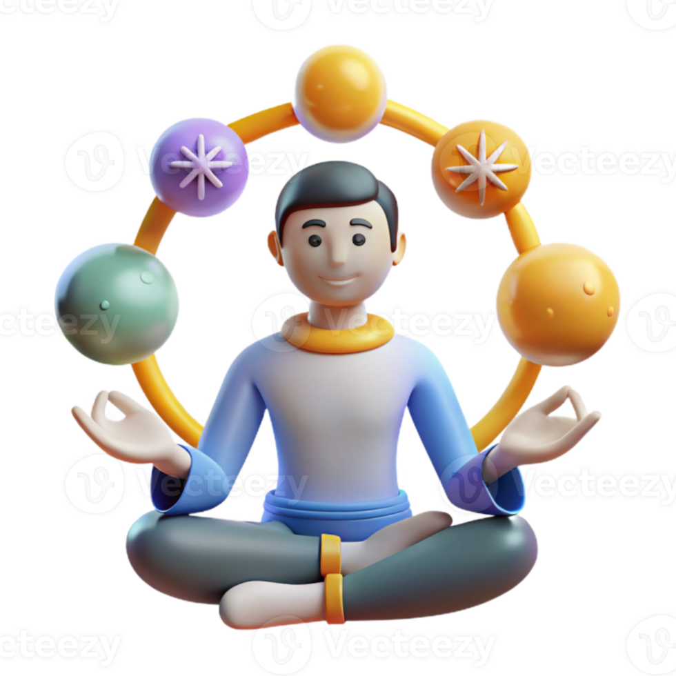 beautiful rustic 3D Illustration Peaceful Yogi with Energy Orbs 4K png