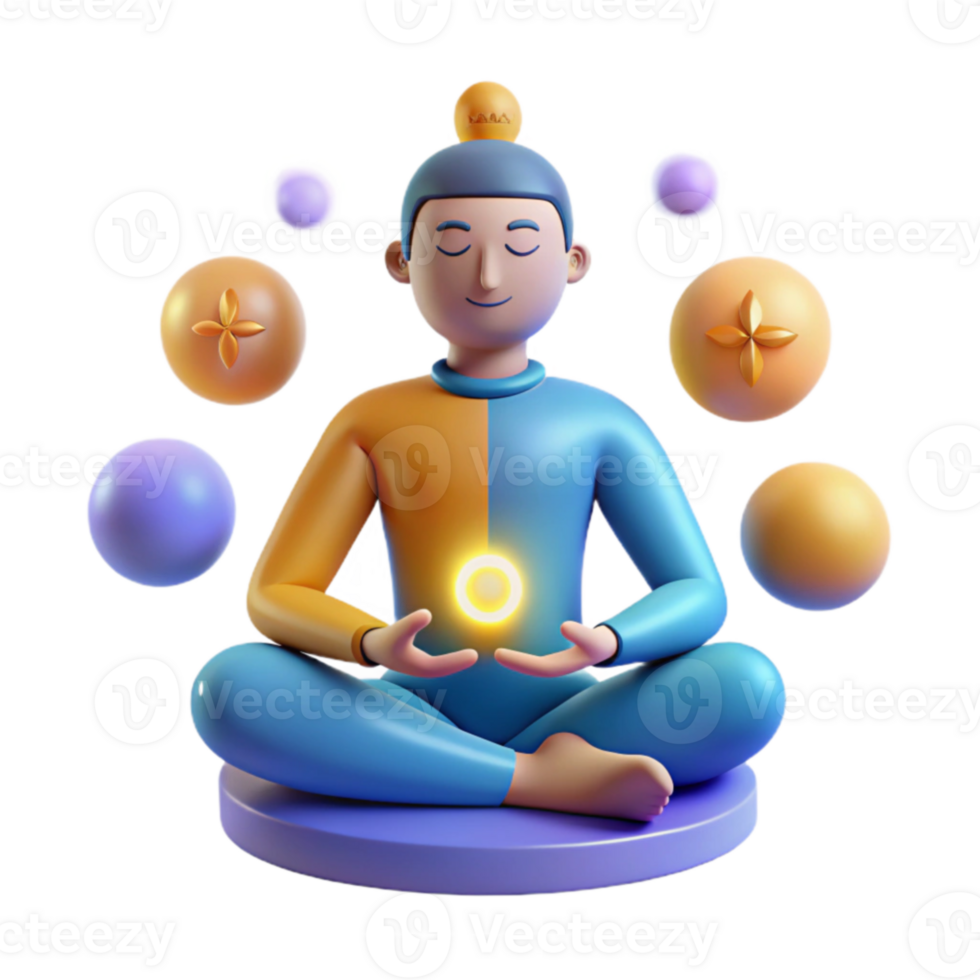 impressive vintage 3D Illustration Peaceful Meditation Pose high resolution png