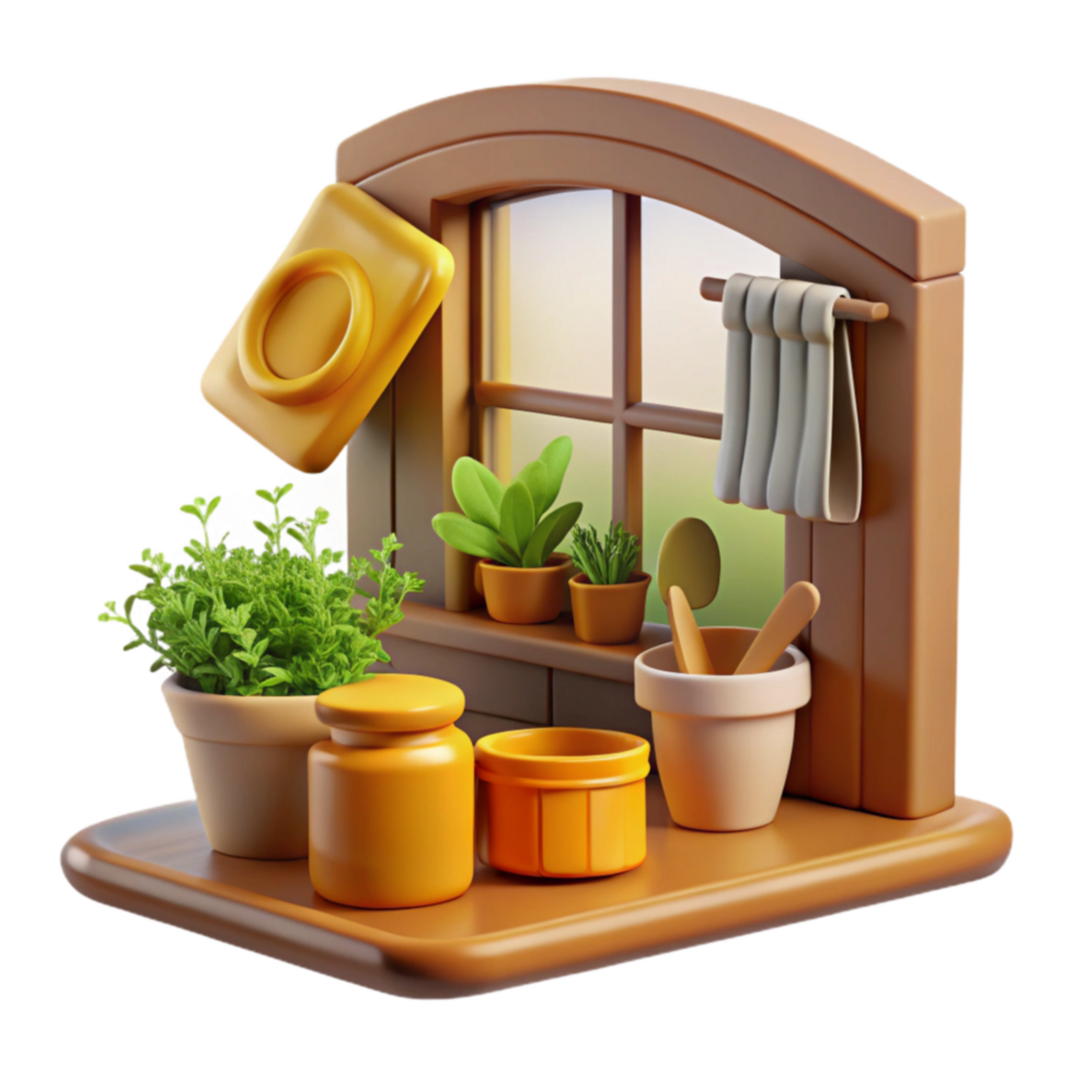Cozy Windowsill Garden Plants, Pots, and Home Decor png