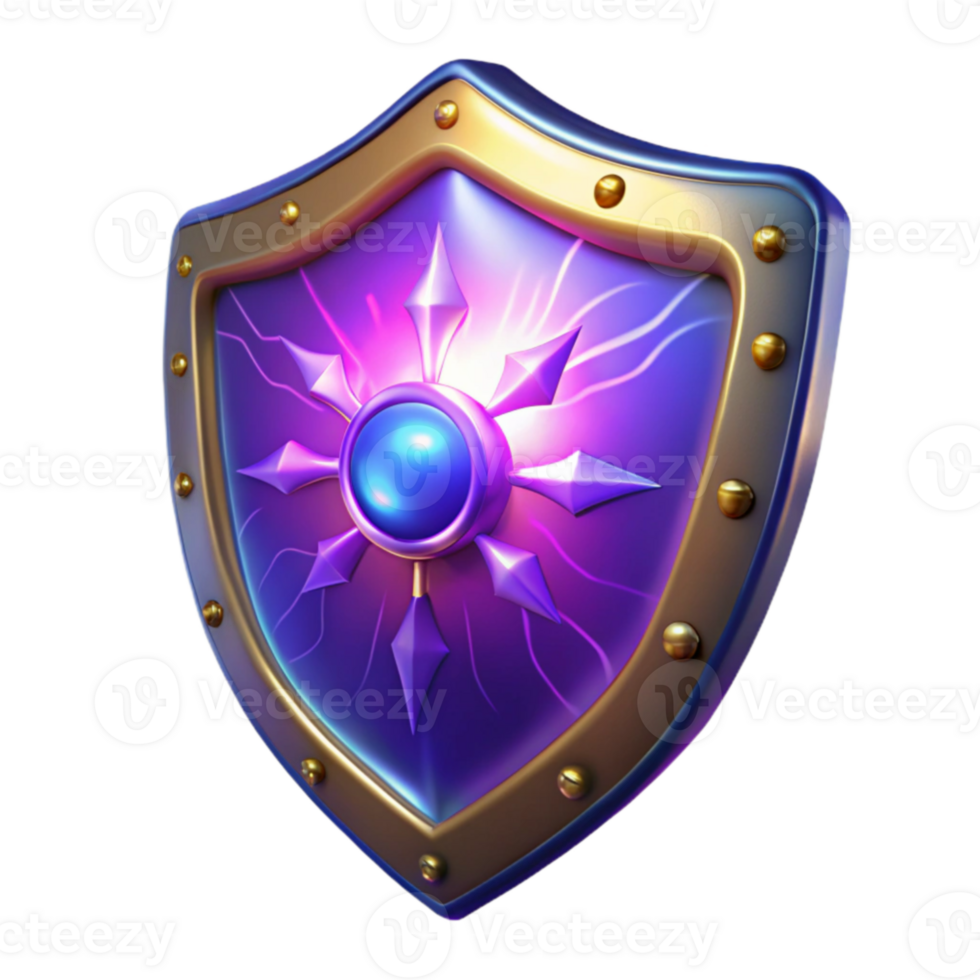 extraordinary vintage Glowing Purple Shield 3D Render original png