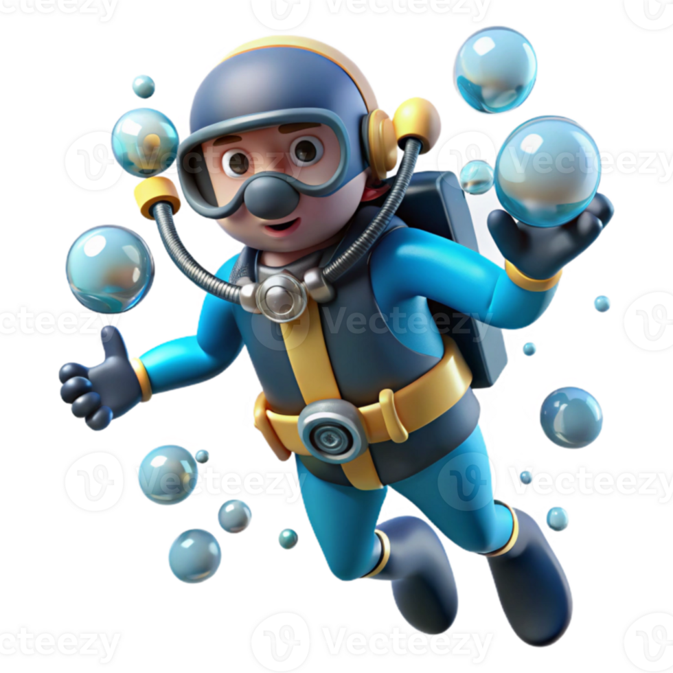 beautiful rustic 3D Cartoon Diver Bubbles high resolution png