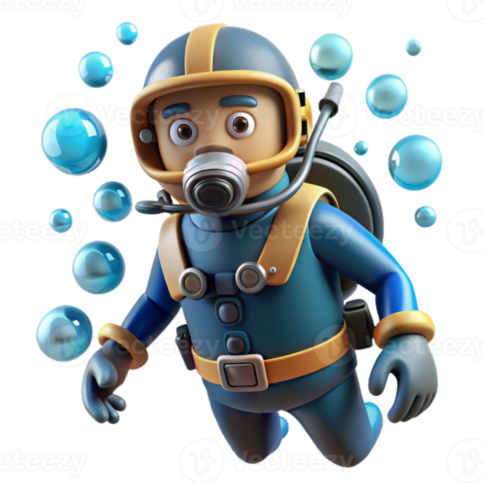 extraordinary rustic 3D Cartoon Diver Illustration professional png