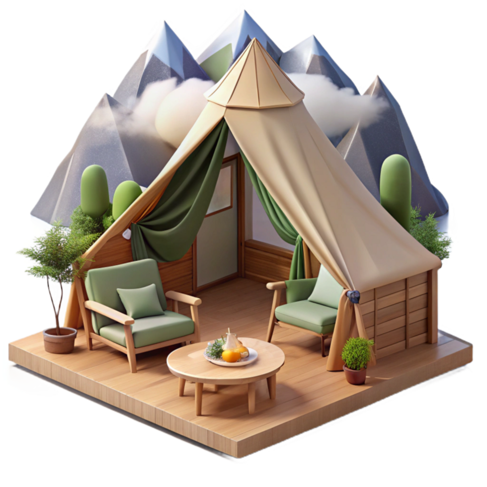 Mountain Glamping Cozy Tent Retreat with Deck png