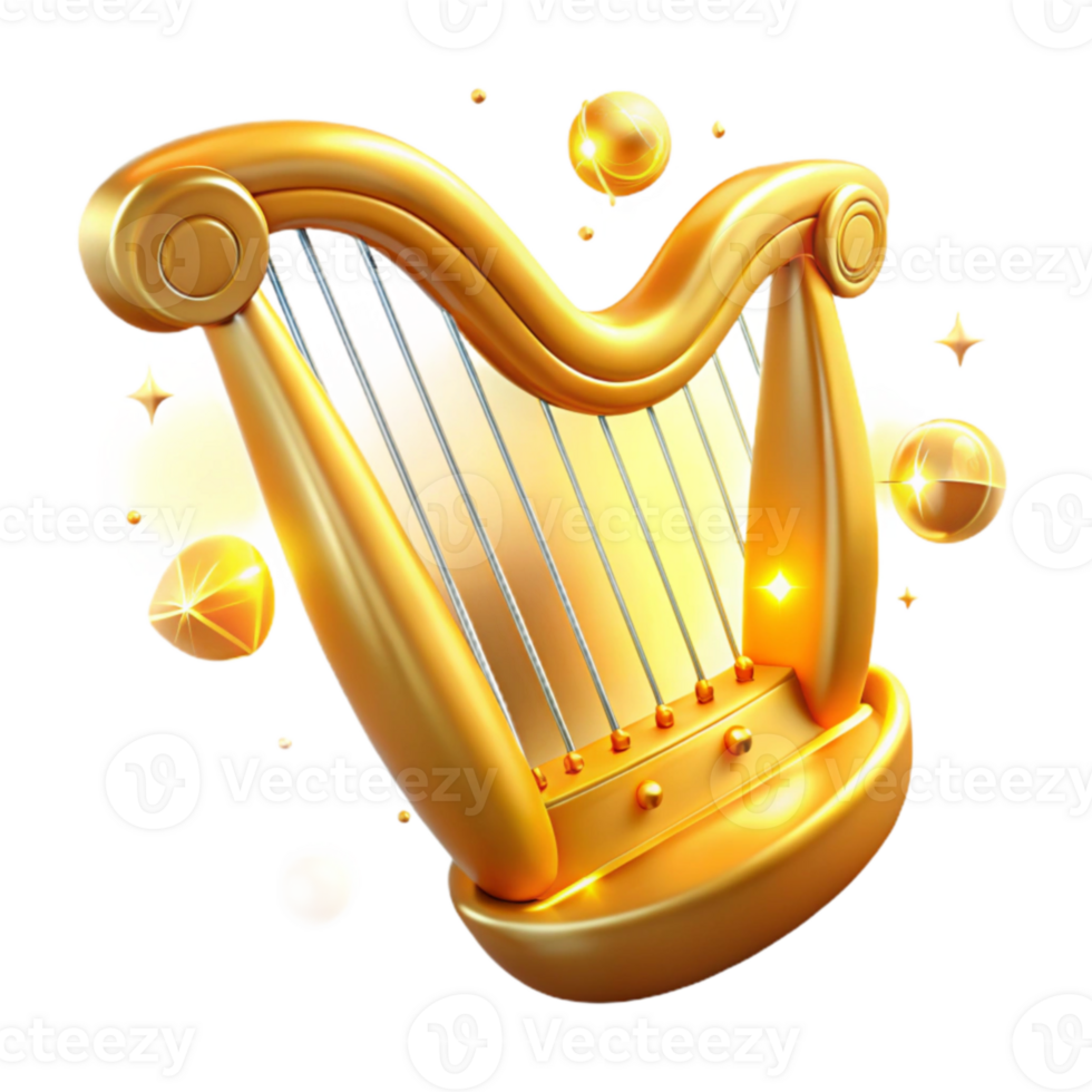 elegant abstract Golden Harp 3D Render professional png
