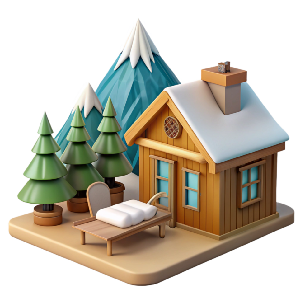 Cozy Cabin Winter Mountain Escape png