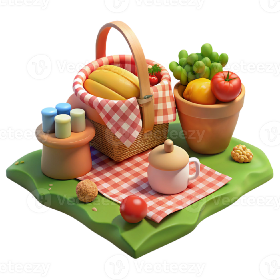 wonderful artistic 3D Render Picnic Basket Scene premium png