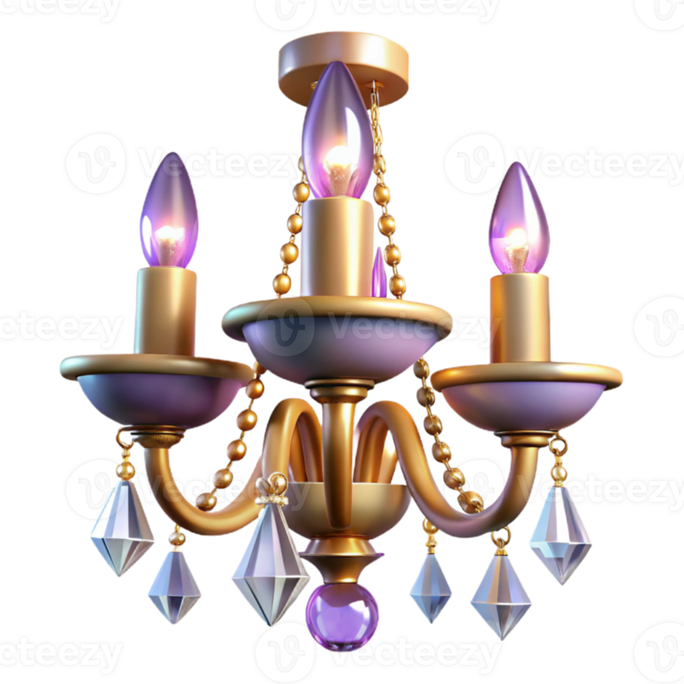 wonderful rustic Elegant Purple and Gold 3D Chandelier Illustration authentic png
