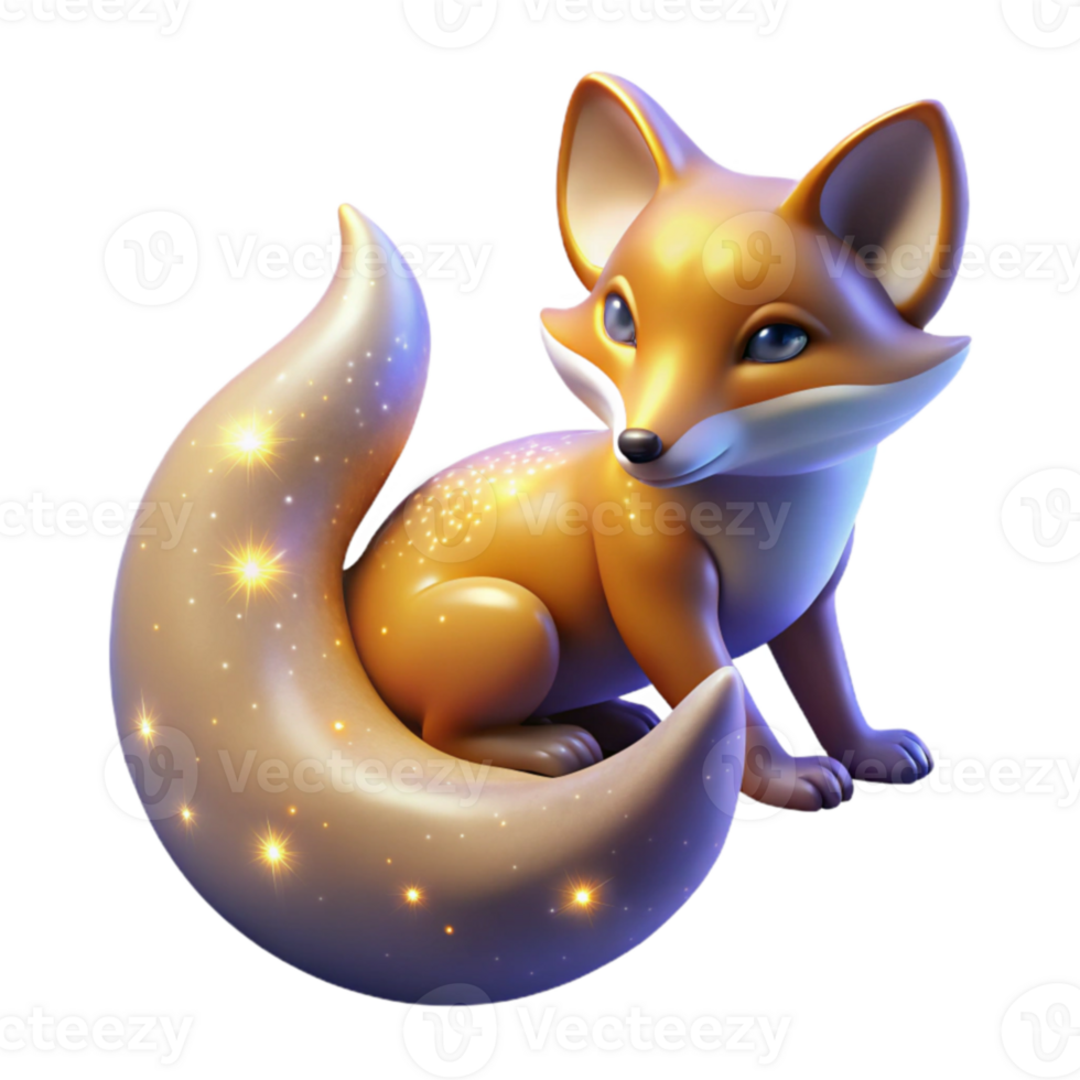 beautiful traditional Adorable 3D Render of a Fox with a Sparkling Tail 4K png