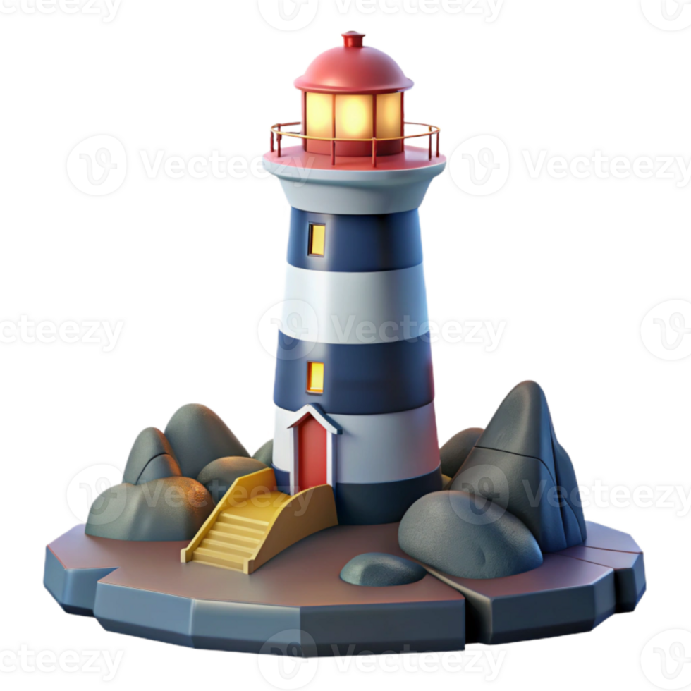 serene abstract Lighthouse 3D Model Coastal Scene Illustration premium png