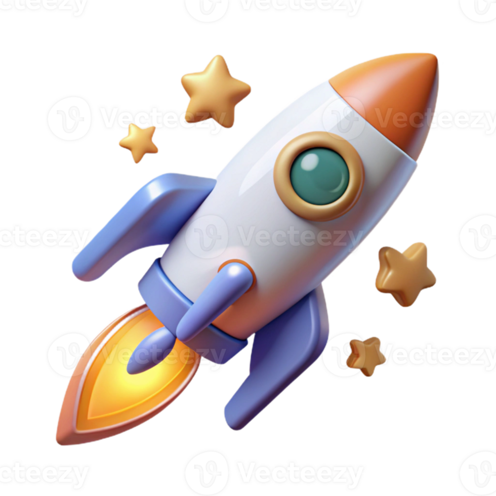 wonderful vintage Cartoon Rocket 3D Render Illustration high resolution png