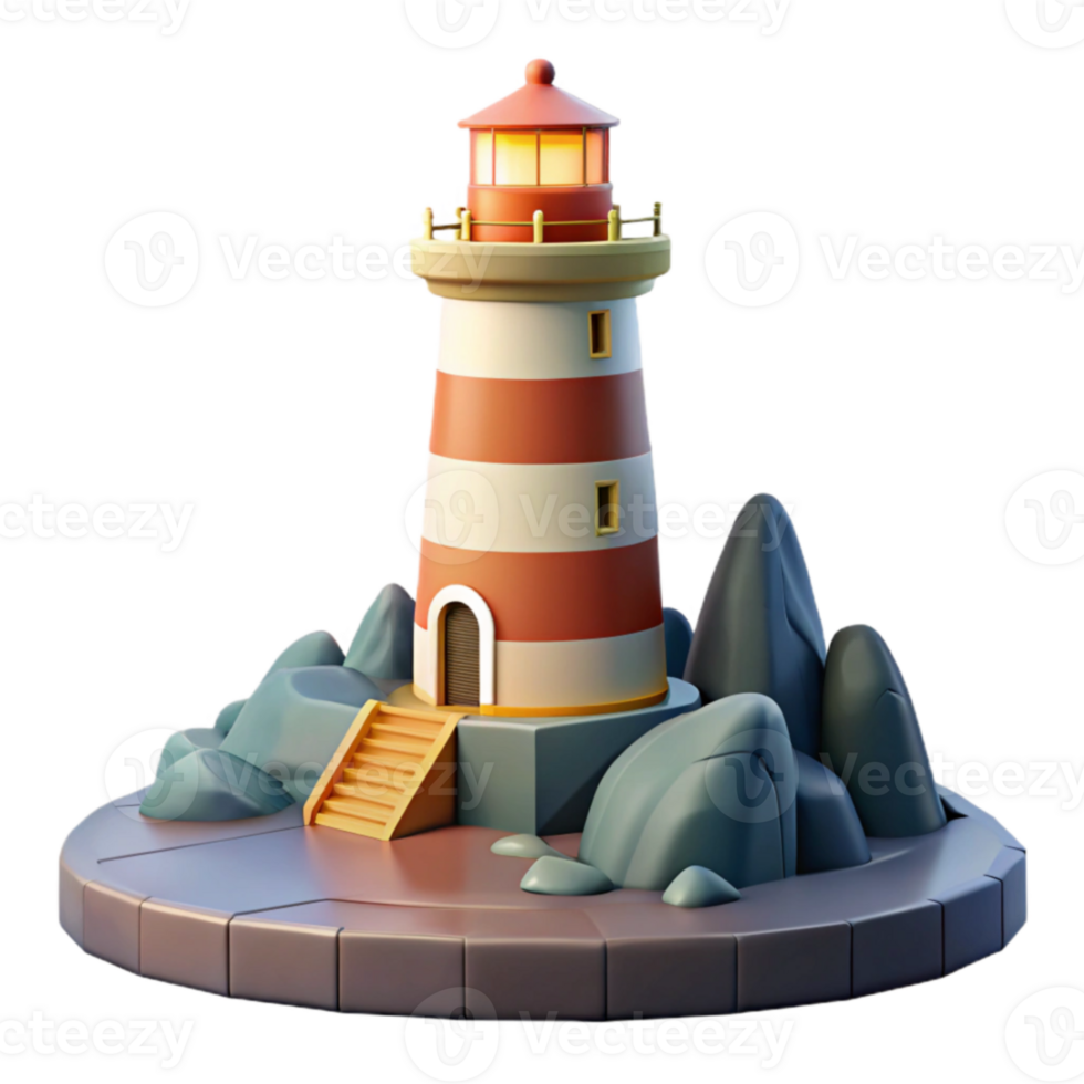 wonderful vintage Lighthouse 3D Model Coastal Scene Illustration premium png