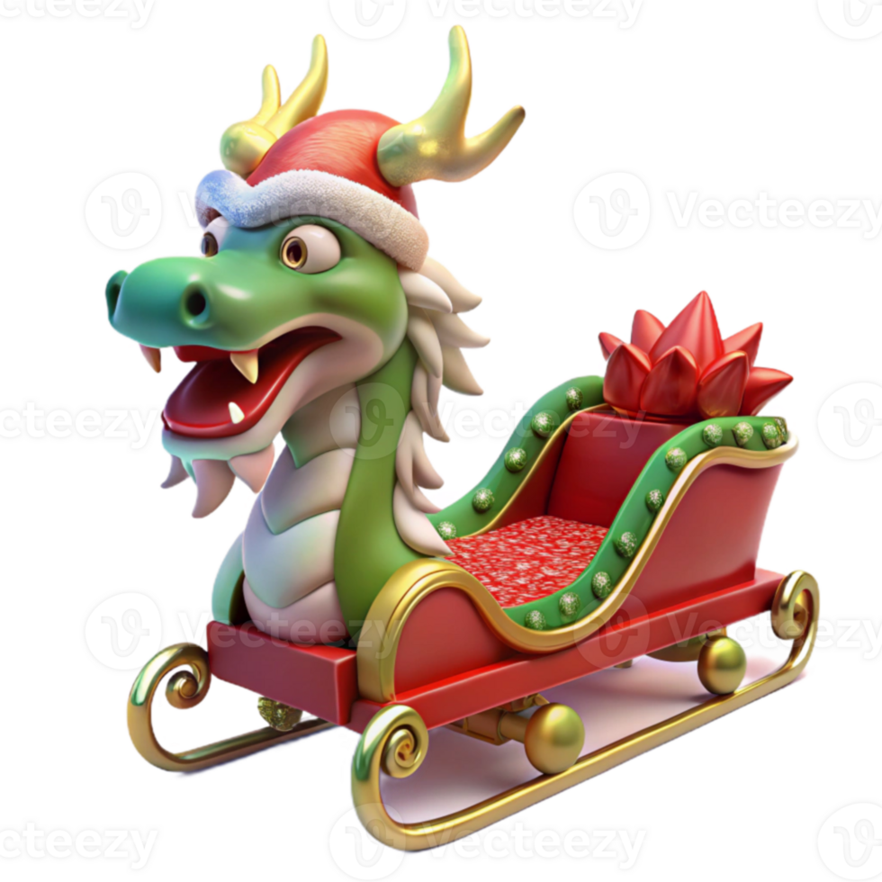elegant abstract Merry Dragon Sleigh Ride 3D Render high resolution png
