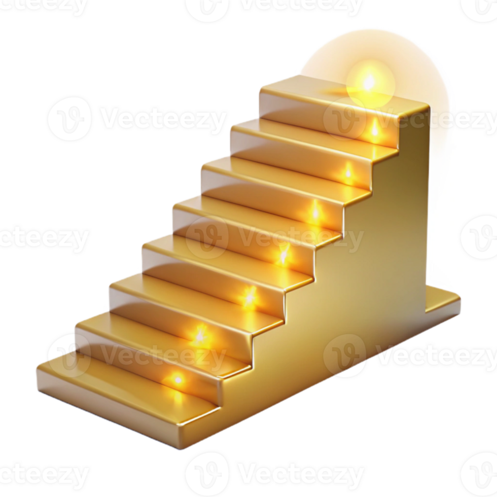 extraordinary contemporary Golden Staircase to Success 3D Illustration authentic png