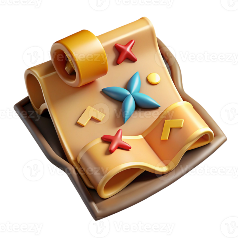 serene classic 3D Render of a Treasure Map Illustration original png