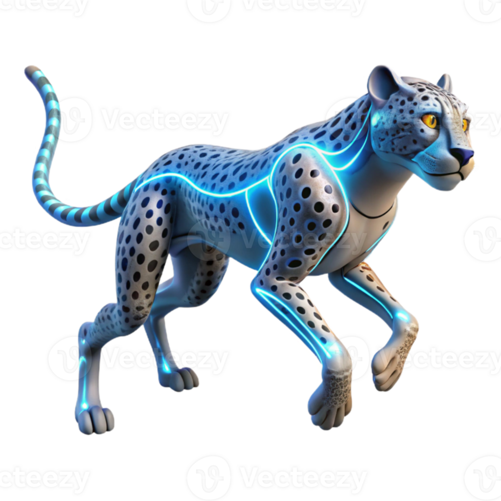 dramatic rustic Cybernetic Cheetah 3D Render premium png