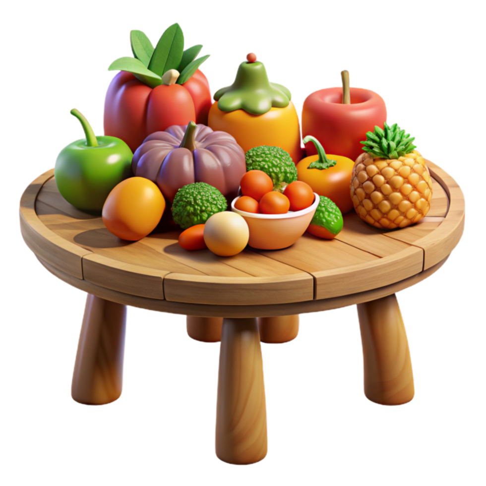 Colorful Fruit and Vegetable Still Life on Wooden Table png
