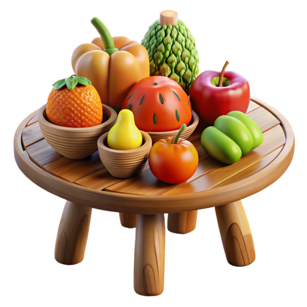 Wooden Tabletop with Colorful Fruit and Vegetables png