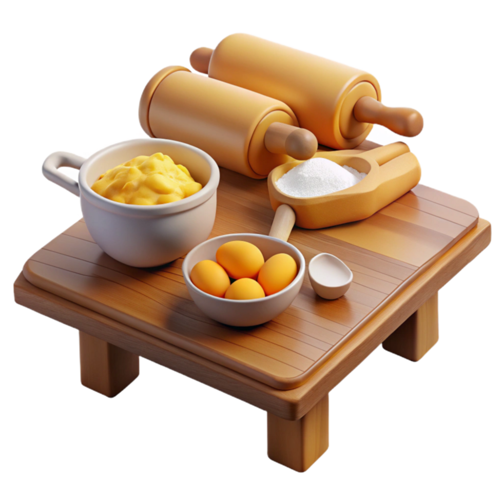 Baking Prep Dough, Eggs, Flour, Rolling Pins png