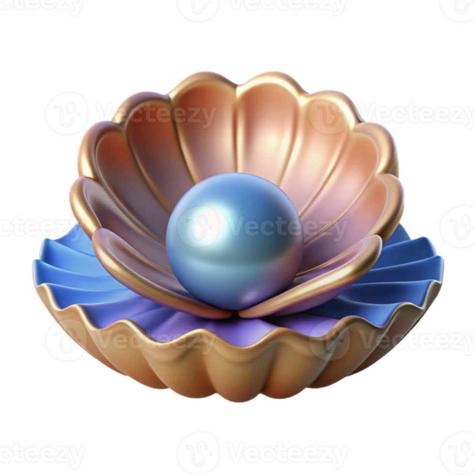 stunning vintage 3D Render Blue Pearl in Golden Shell detailed png