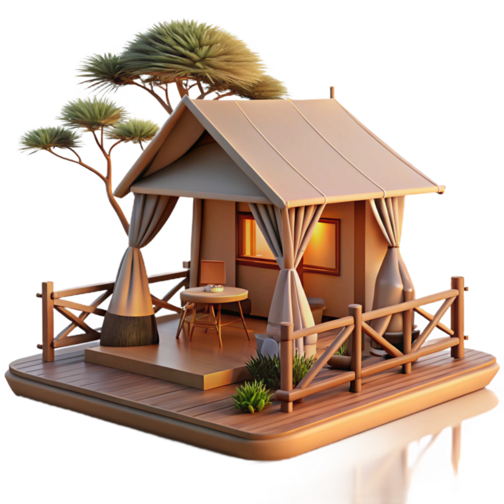 Luxury Safari Tent Glamping Retreat with Wooden Deck png