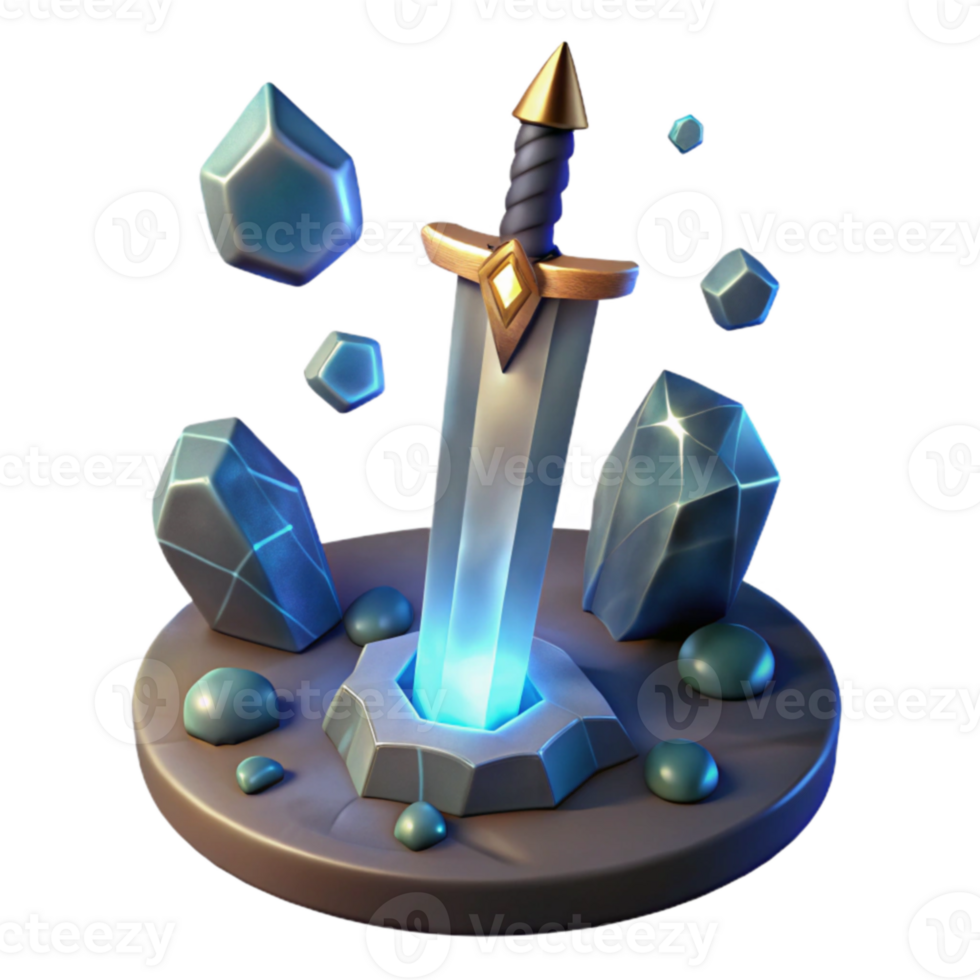 beautiful traditional Glowing Sword in Crystal Cave 3D Render original png