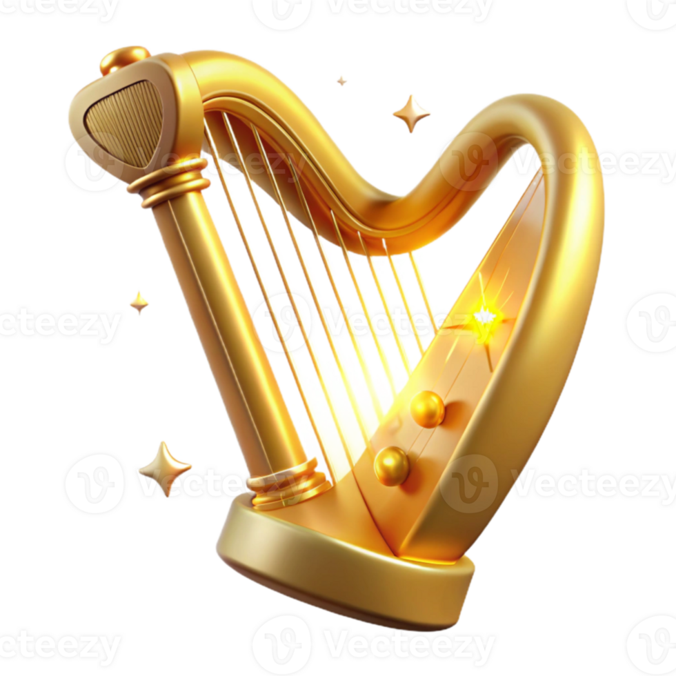 impressive rustic Golden Harp 3D Render authentic png
