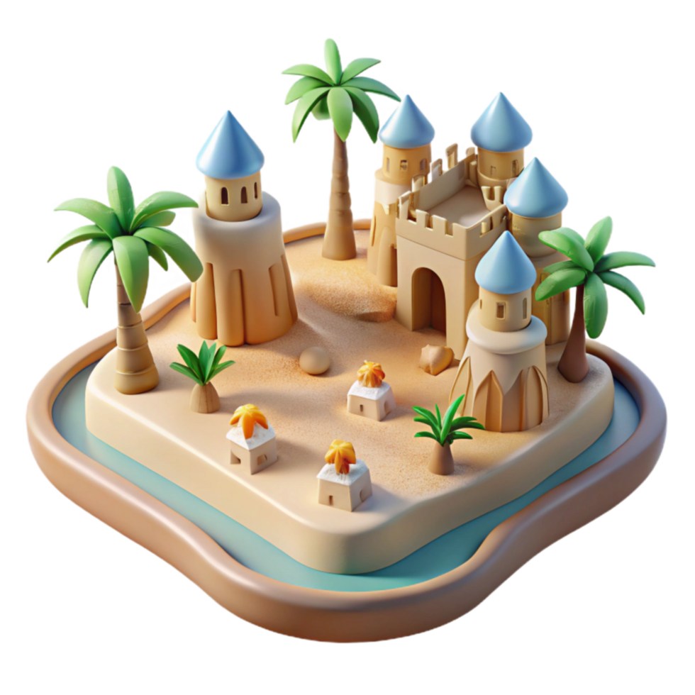 Tropical Island Sandcastle Scene 3D Render png