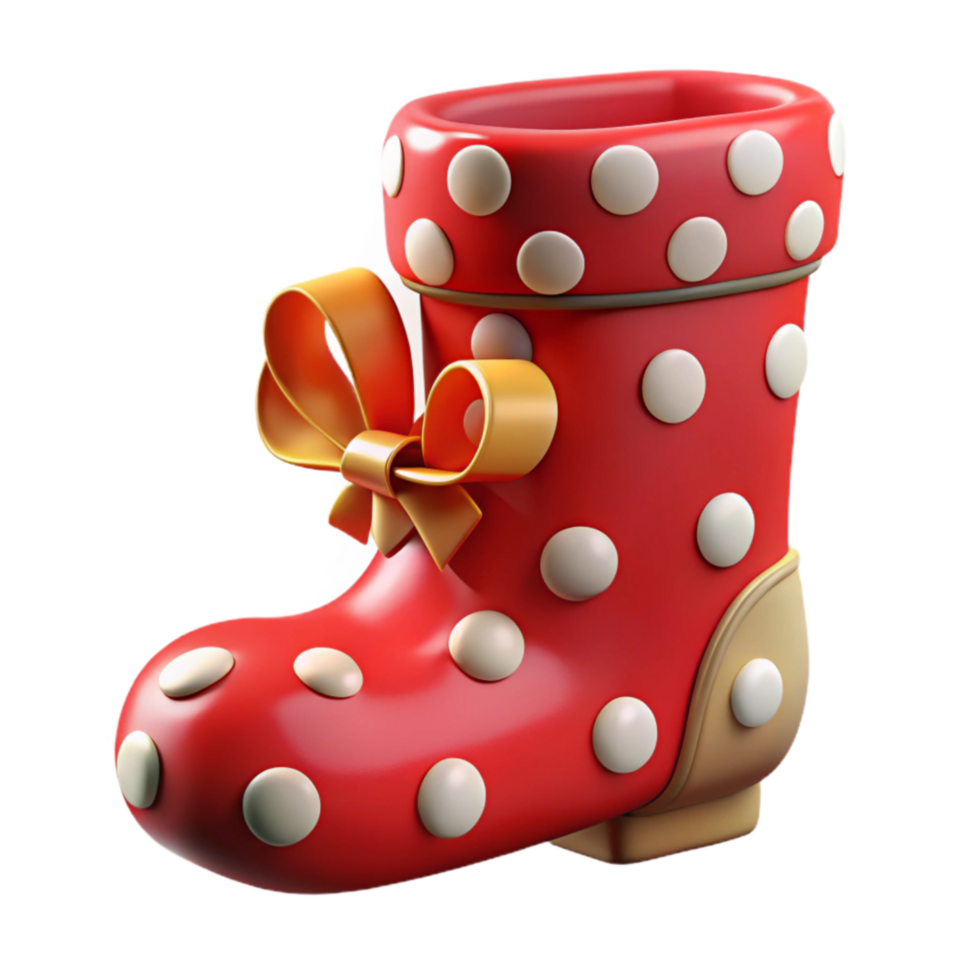 Red Polka Dot Boot with Bow 3D Render png