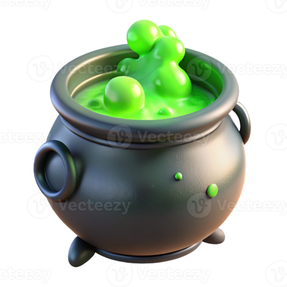 stunning vintage 3D Render Halloween Cauldron with Bubbling Potion detailed png