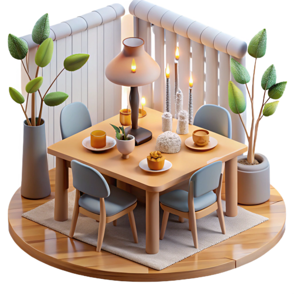 Cozy Table Setting with Candles and Plants png