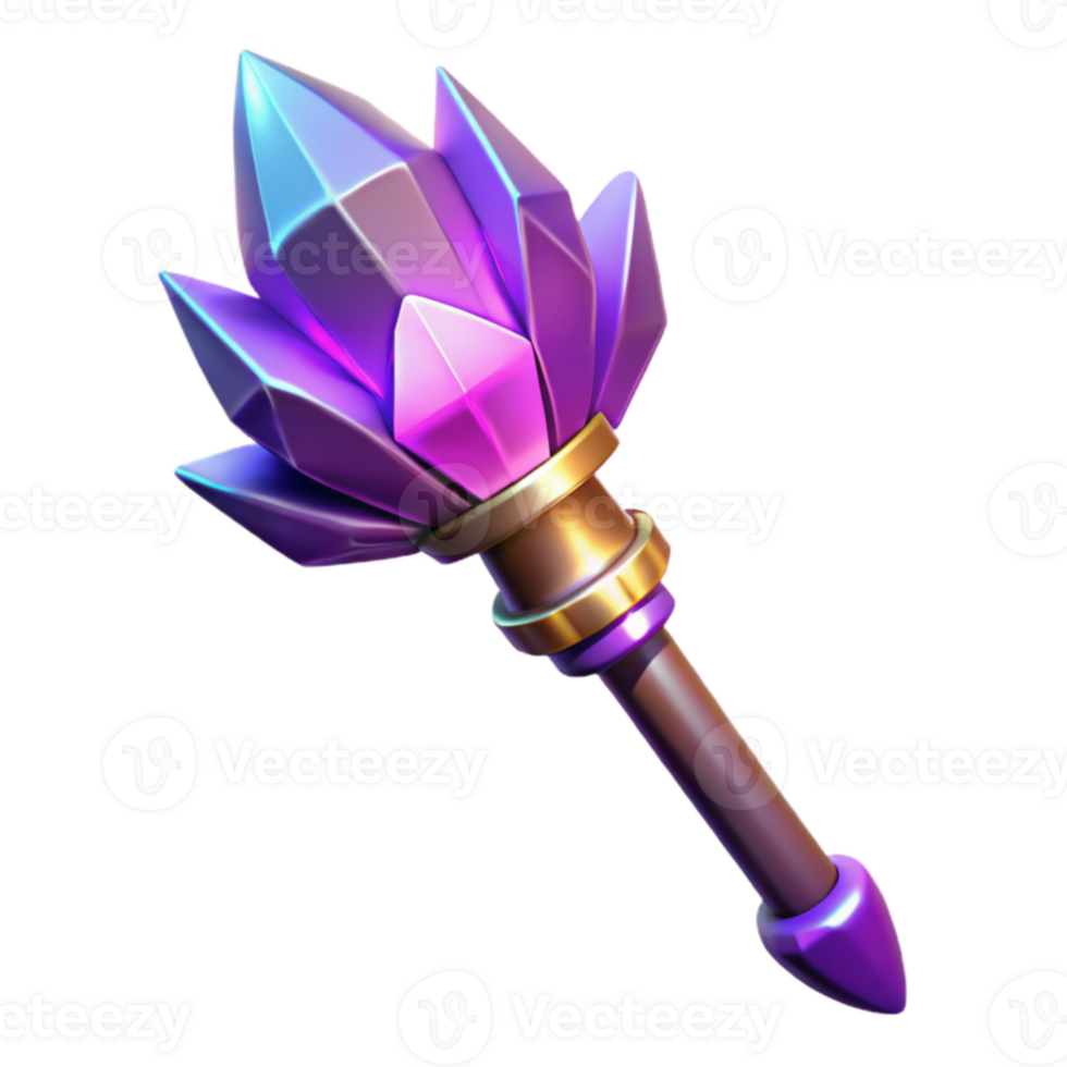 elegant creative 3D Render Crystal Scepter Fantasy Game Item high quality png