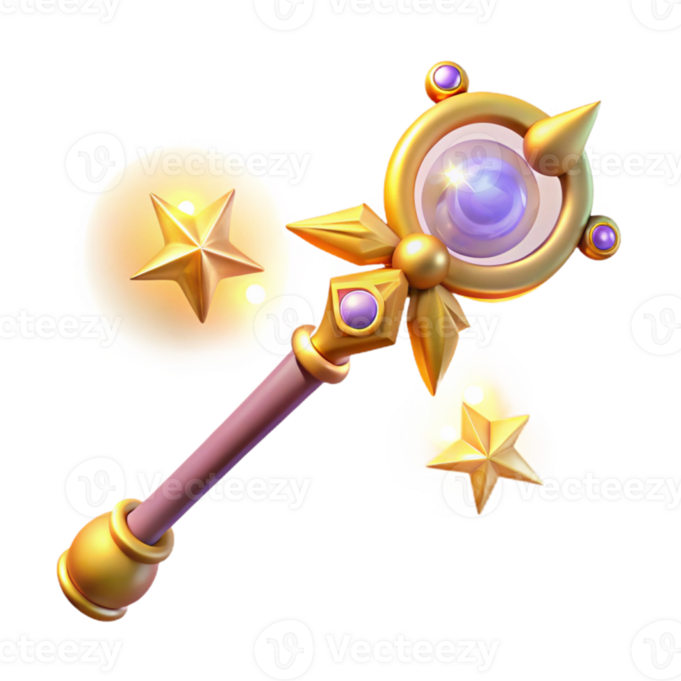 beautiful artistic Magical Star Wand 3D Render detailed png