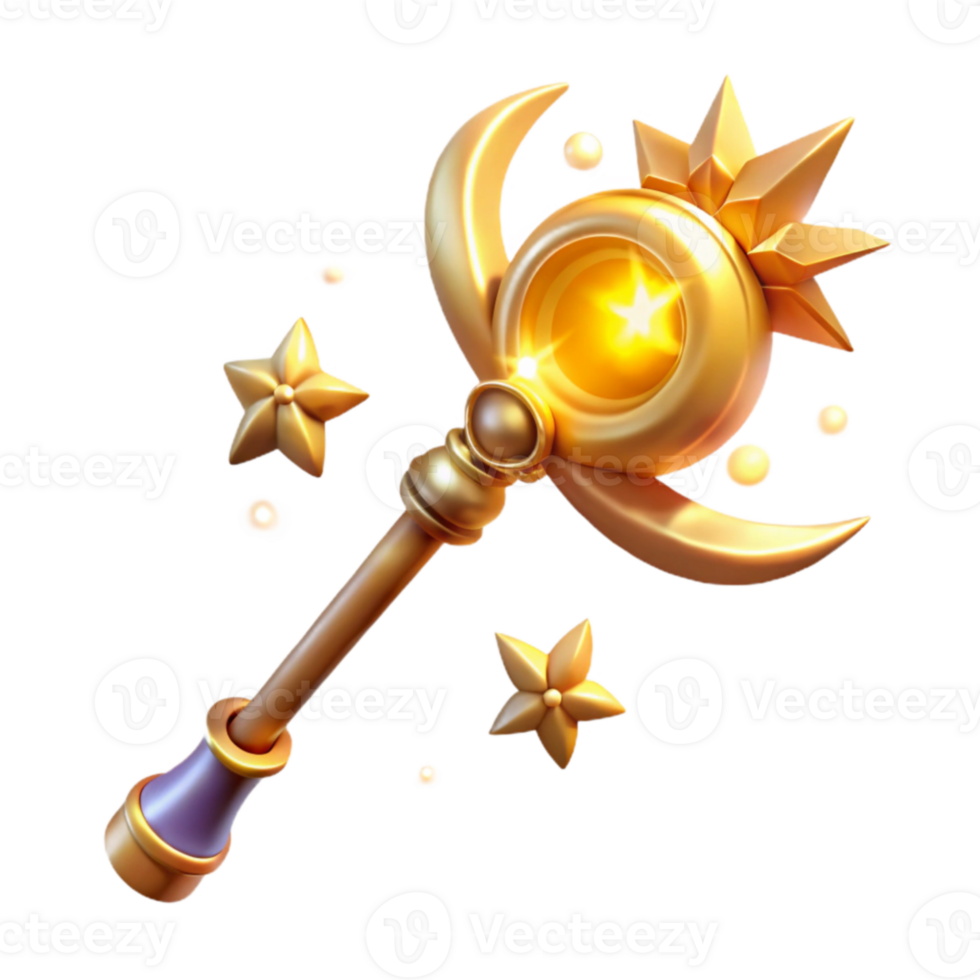 vibrant artistic Golden Celestial Staff 3D Render high quality png