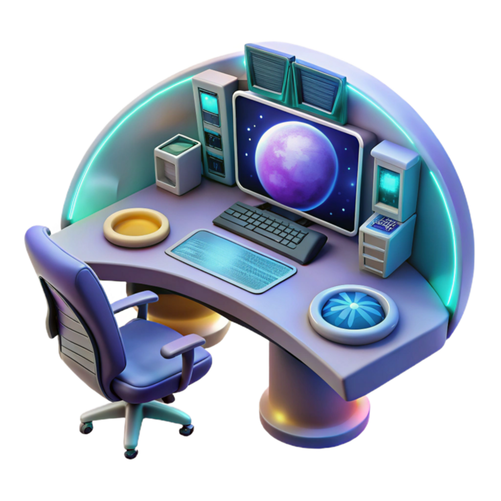 Futuristic Computer Setup Spaceship Desk Design png