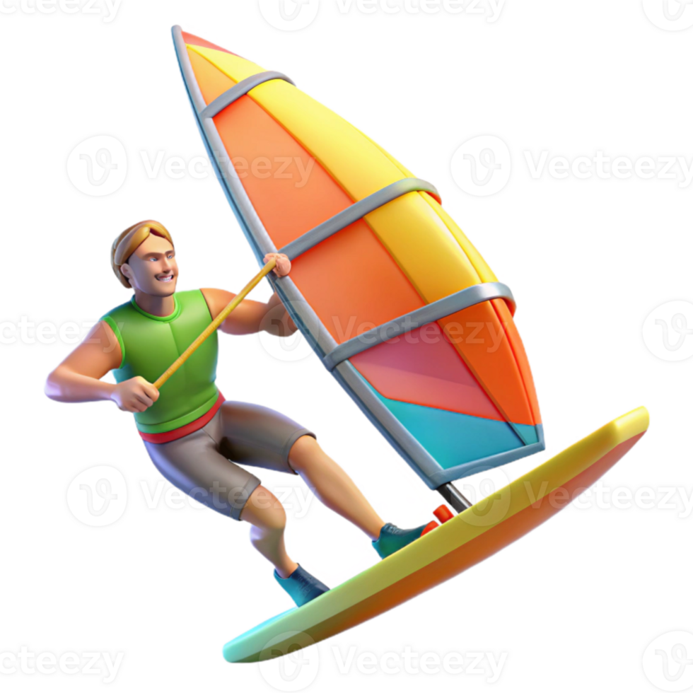 impressive traditional 3D Illustration Windsurfer Summer Fun premium png