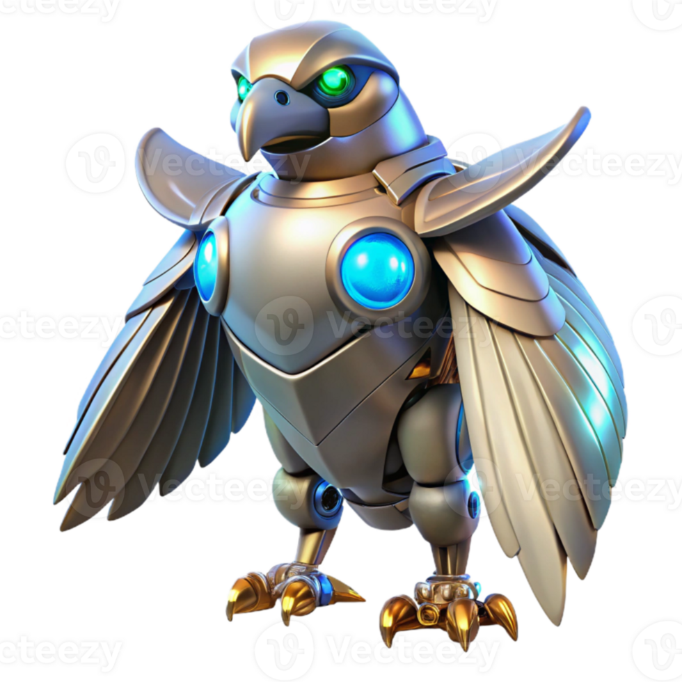magnificent rustic Metallic Avian Robot 3D Illustration 4K png