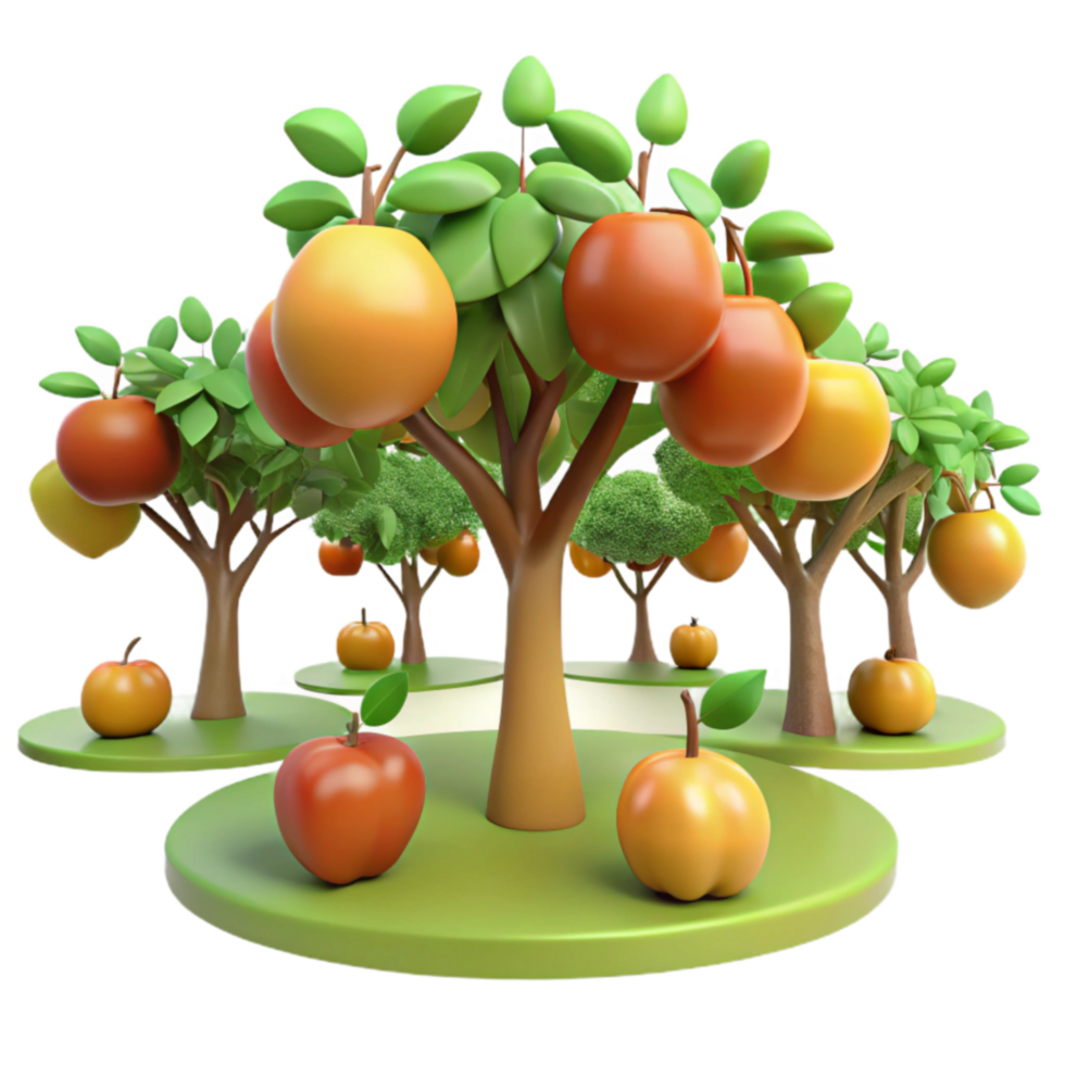 Cartoon Fruit Trees Orchard of Apples and Oranges png