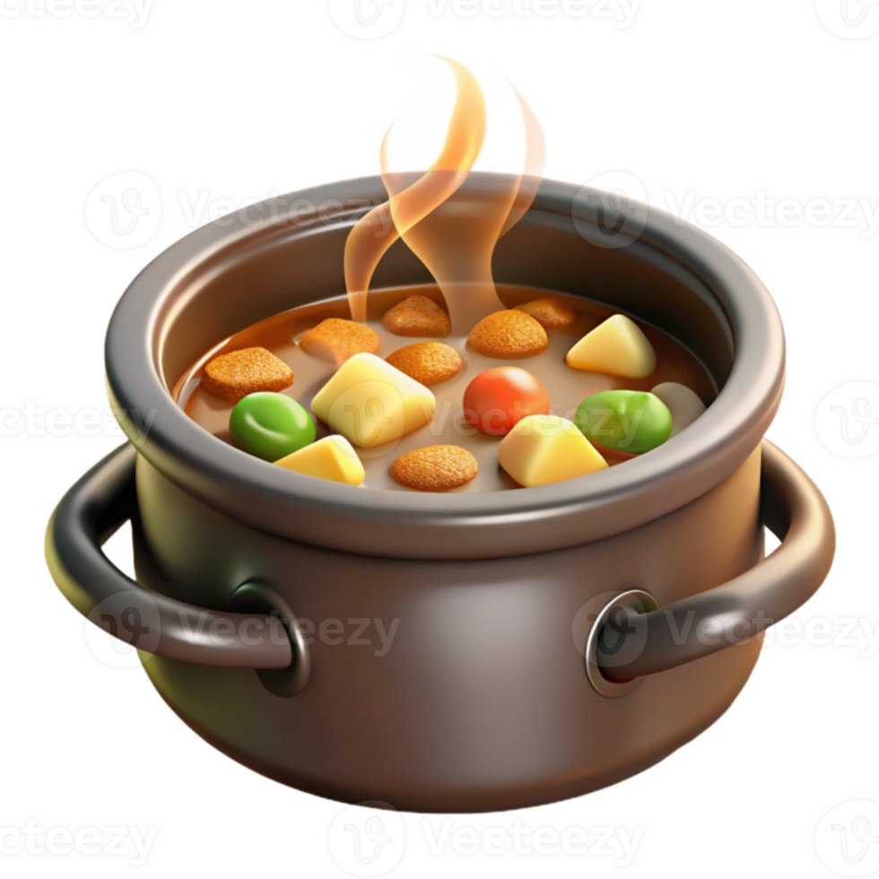 impressive creative Steaming Pot of Vegetable Stew 3D Render high quality png