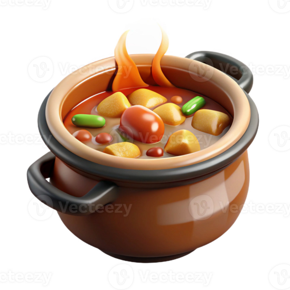 impressive rustic 3D Render of Steaming Vegetable Stew in Pot original png
