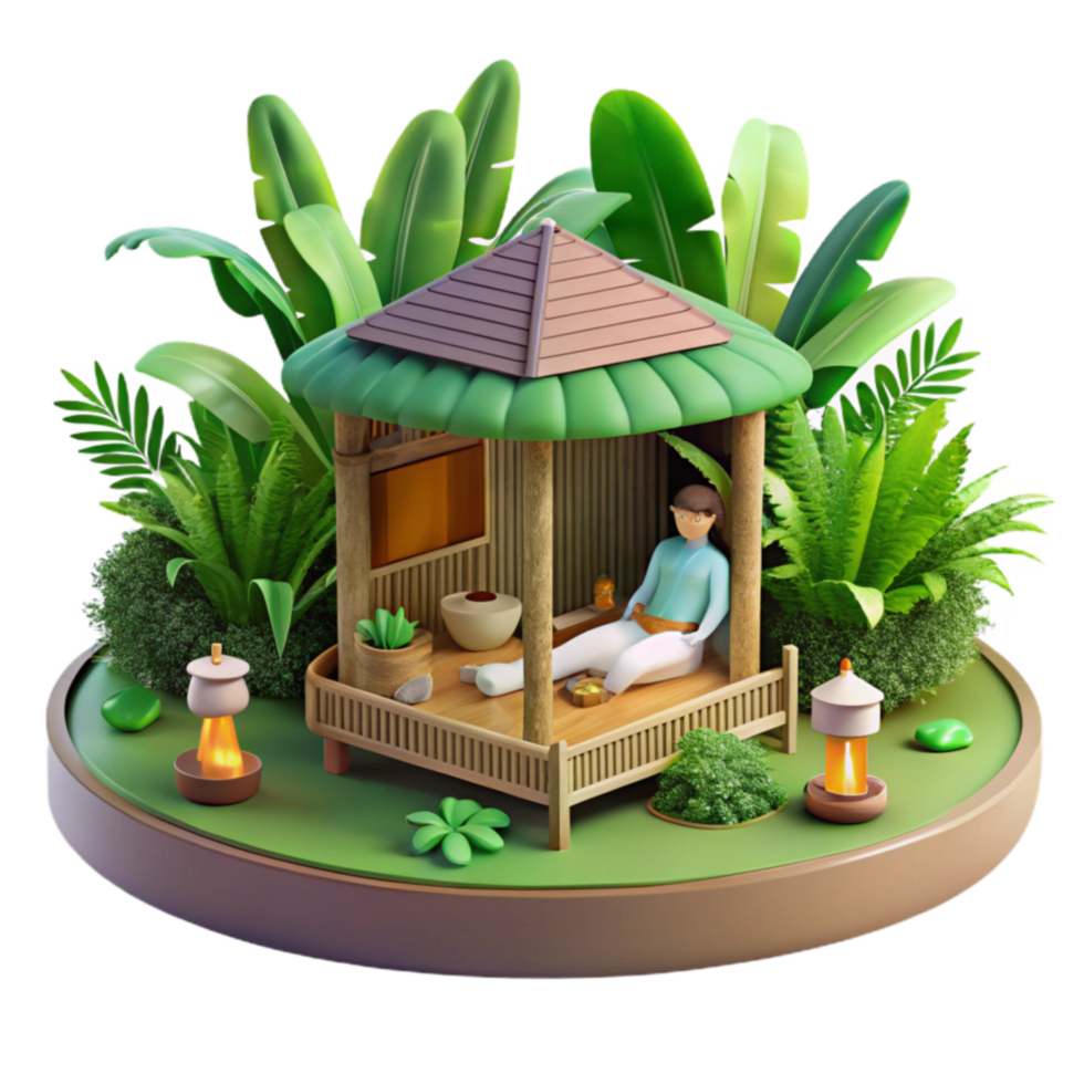 Tranquil Gazebo Relaxation in Lush Greenery png