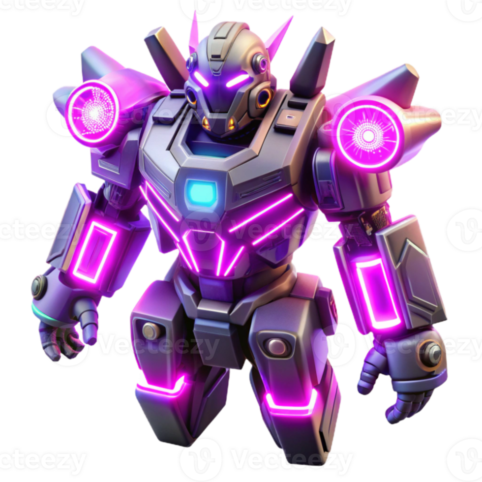 stunning minimalist Neon Mech Robot 3D Render premium png