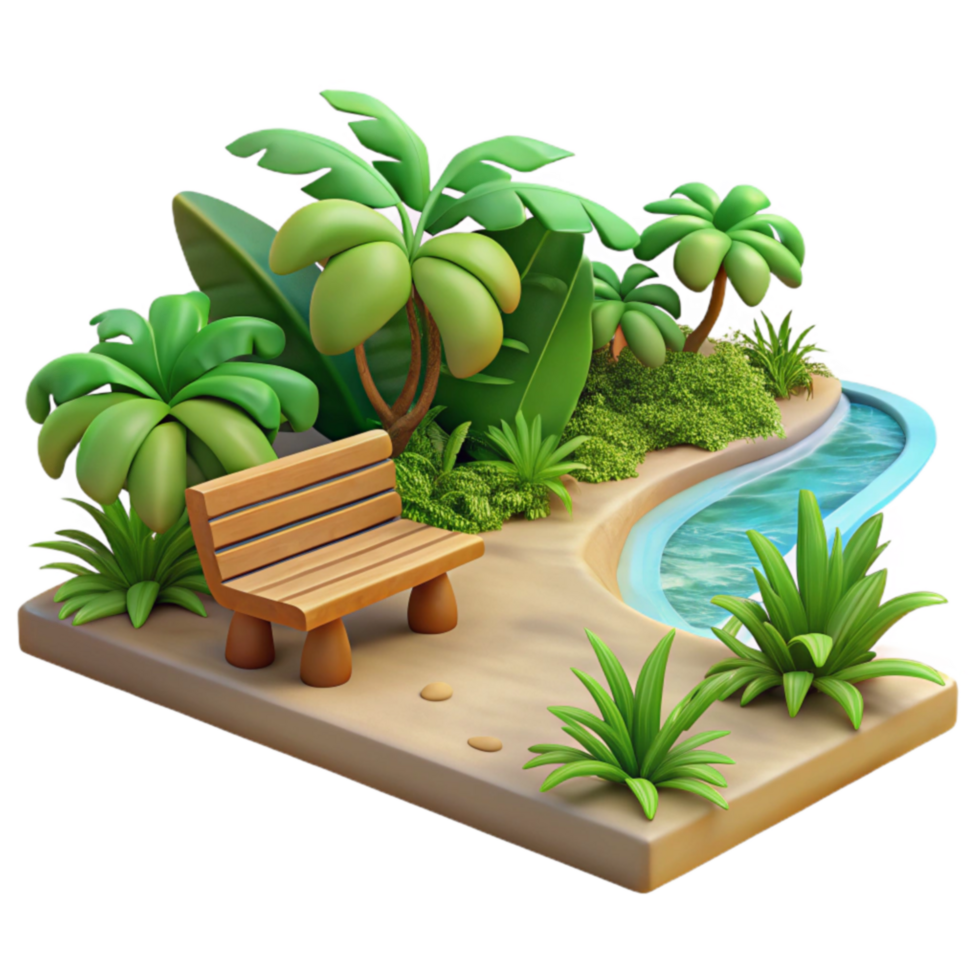 Serene Oasis Park Bench by a Stream png