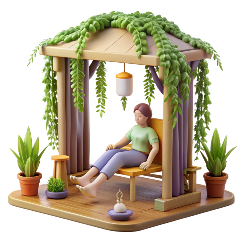 Relaxing in a Serene Garden Gazebo png