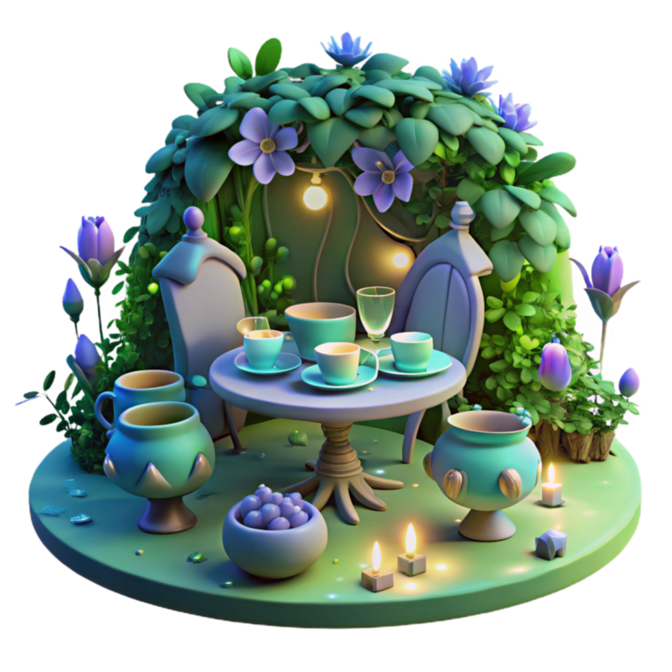 Enchanted Garden Tea Party A 3D Render png
