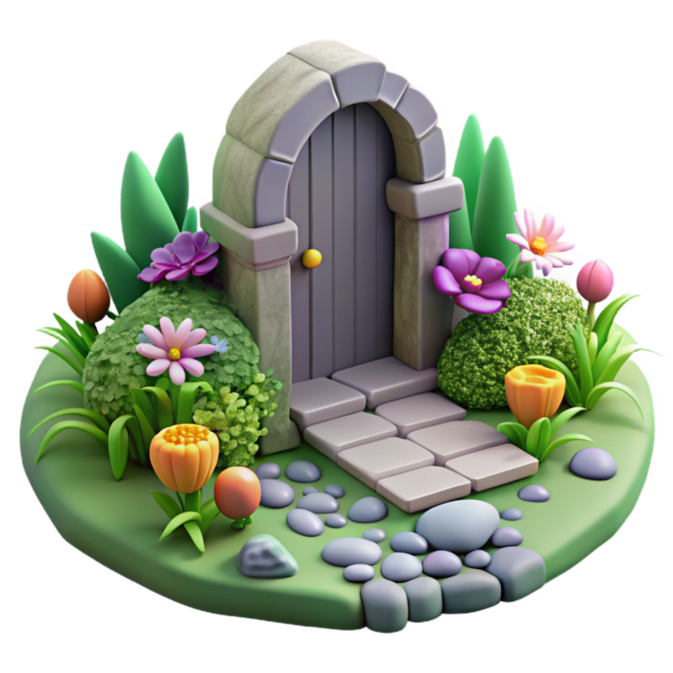 Enchanted Garden Door 3D Render of Fantasy Stone Archway png