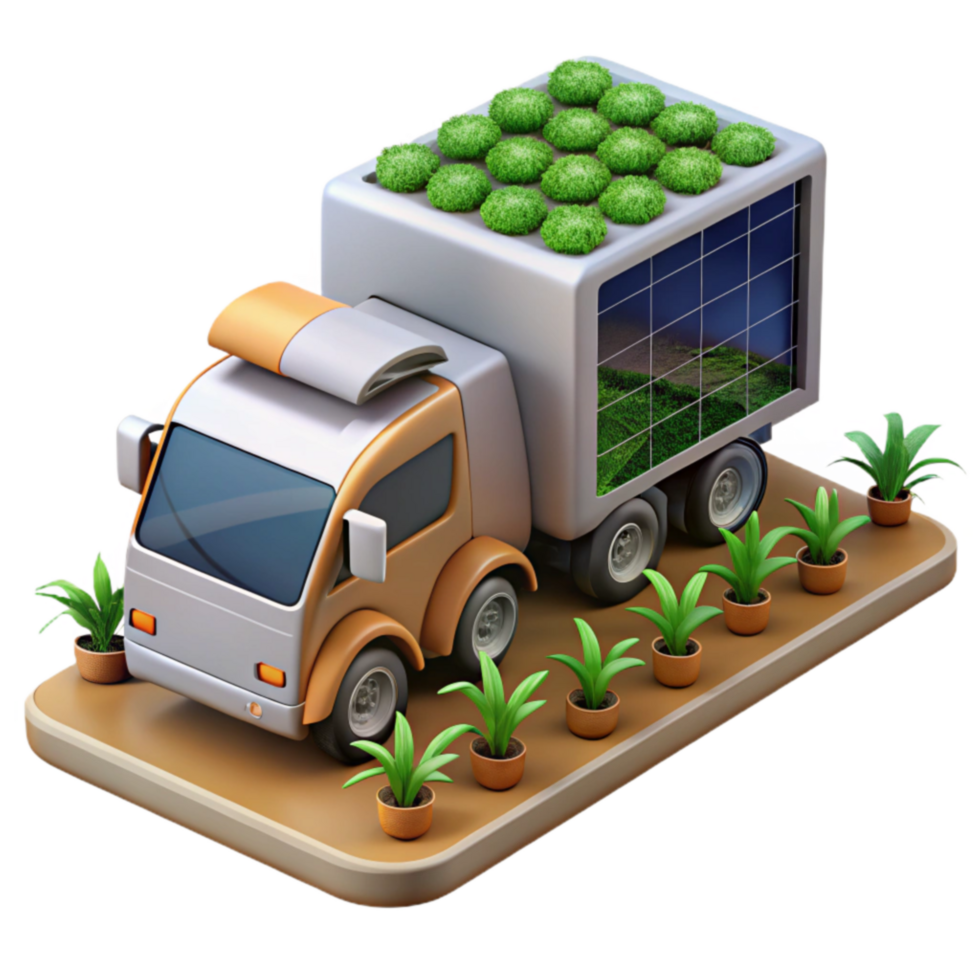 Sustainable Cargo Truck with Solar Panels Rooftop Greenery png