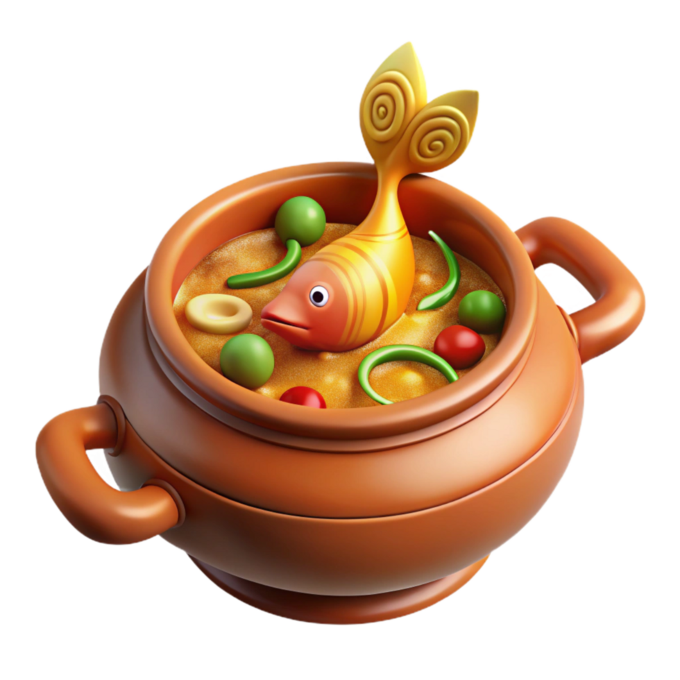 Clay Pot Fish Stew A 3D Rendered Culinary Delight png