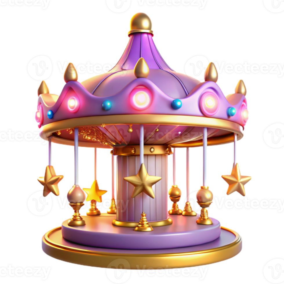 extraordinary vintage Purple and Gold Carousel 3D Render exclusive png